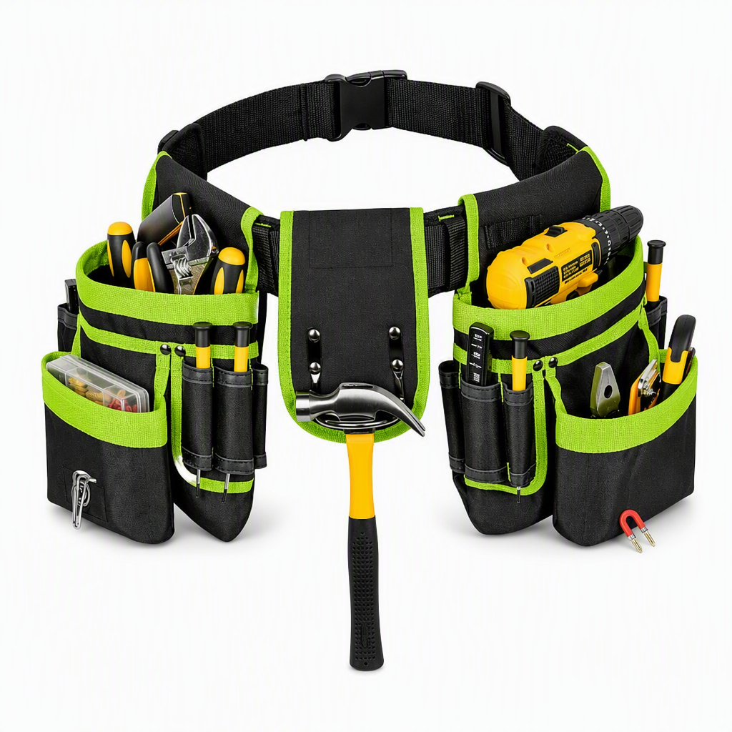 🛠️ 50% Rabatt!👷 Verstellbarer Werkzeuggürtel mit vielen Fächern – freihändiges Tragen für Outdoor, Reparatur & Handwerk