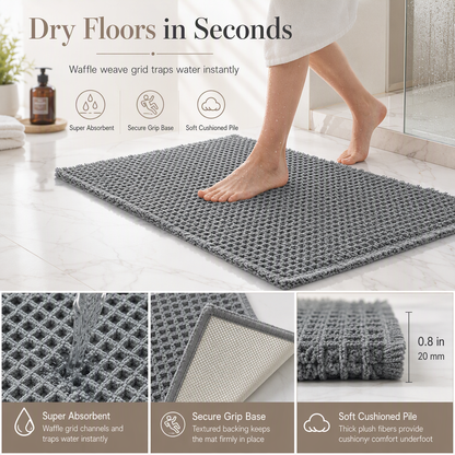 🚿 Rutschfeste & wasserabsorbierende Badematte im Waffelgewebe-Design – einfarbig, für Bad & Eingang