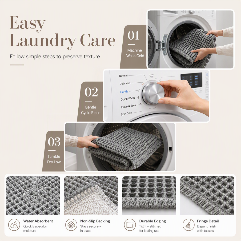 🚿 Rutschfeste & wasserabsorbierende Badematte im Waffelgewebe-Design – einfarbig, für Bad & Eingang