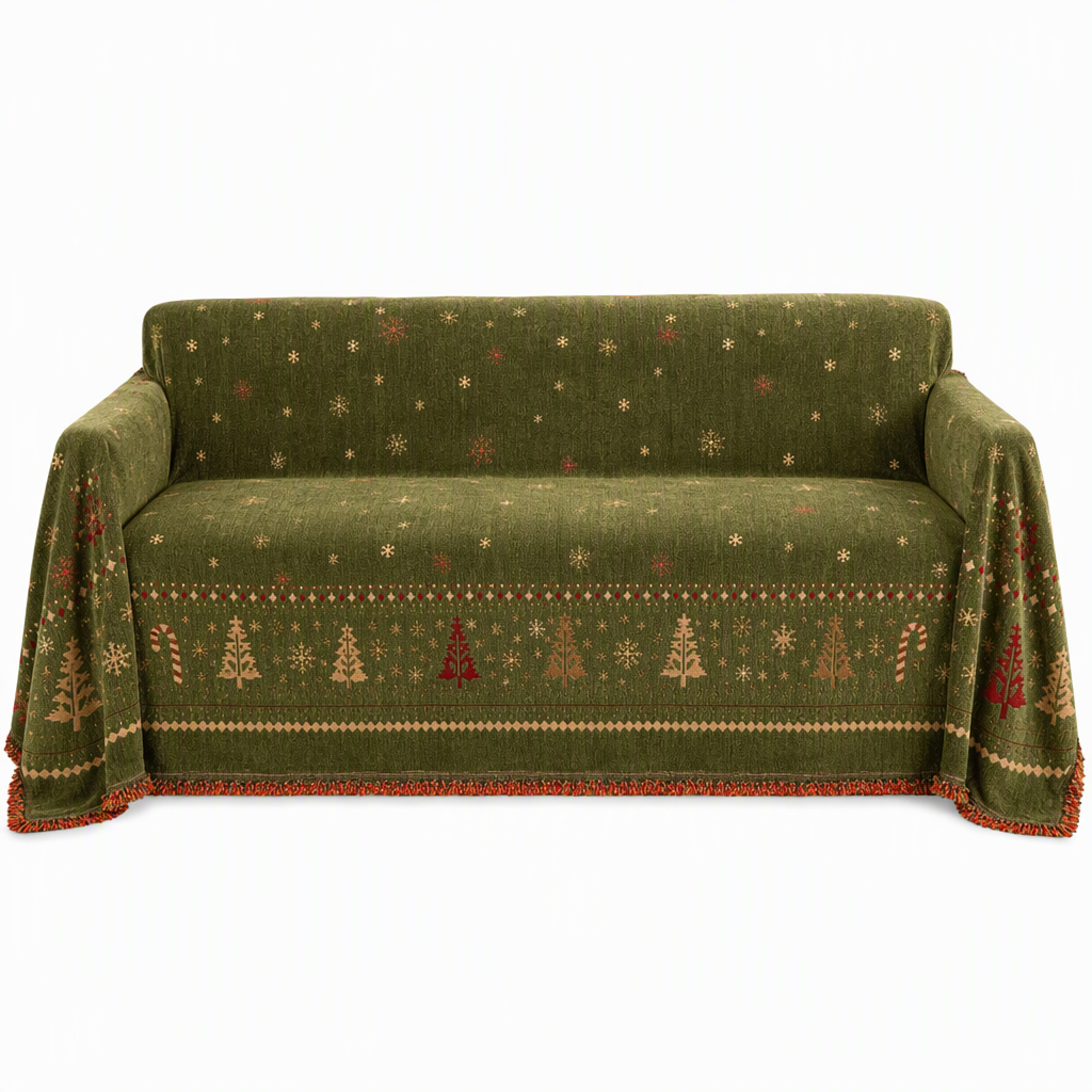 🎁 50 % RABATT 🛋️ Wendbarer Chenille-Sofaüberwurf, weicher Weihnachts-Sofabezug 🎄