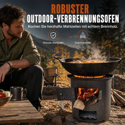 🔥 Multifunktionaler tragbarer Holz- & Kohleofen mit rostfreier Kochplatte – ideal für Camping, Grillen, Kochen & Heizen