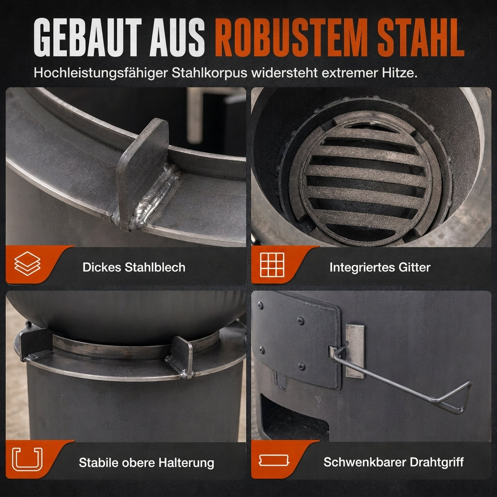 🔥 Multifunktionaler tragbarer Holz- & Kohleofen mit rostfreier Kochplatte – ideal für Camping, Grillen, Kochen & Heizen