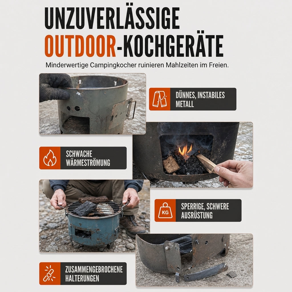 🔥 Multifunktionaler tragbarer Holz- & Kohleofen mit rostfreier Kochplatte – ideal für Camping, Grillen, Kochen & Heizen