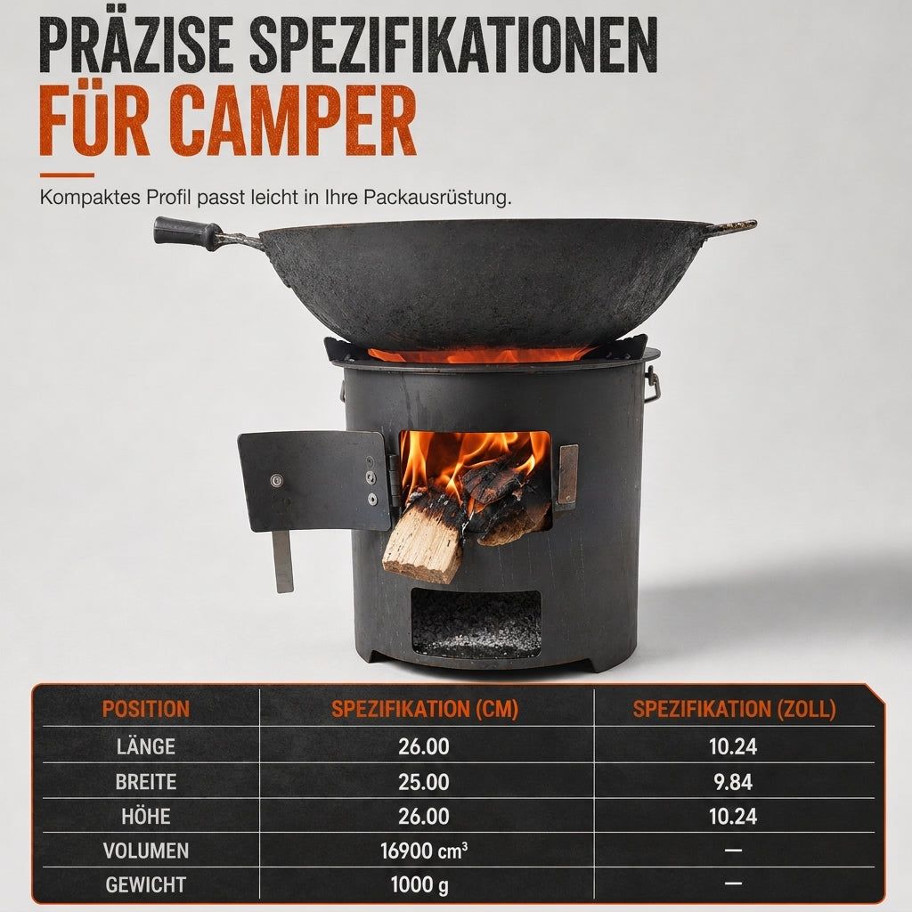 🔥 Multifunktionaler tragbarer Holz- & Kohleofen mit rostfreier Kochplatte – ideal für Camping, Grillen, Kochen & Heizen