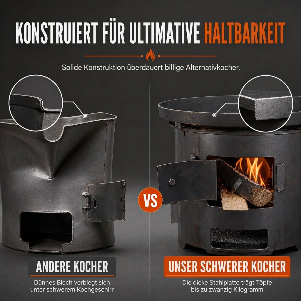 🔥 Multifunktionaler tragbarer Holz- & Kohleofen mit rostfreier Kochplatte – ideal für Camping, Grillen, Kochen & Heizen