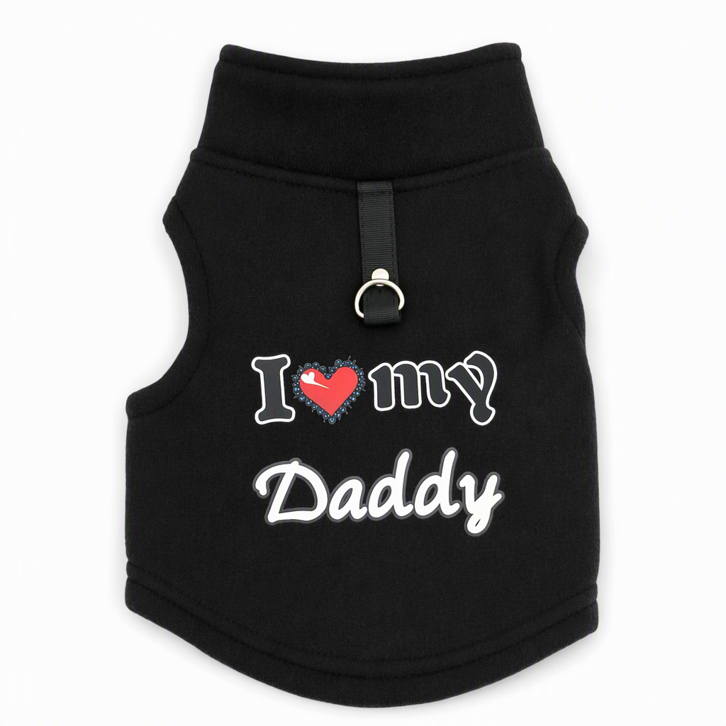 🐶 Süßer Pullover für Hund & Katze – mit „Love Dad and Mom“-Design & Leinenring, kuschelig warm für kalte Tage