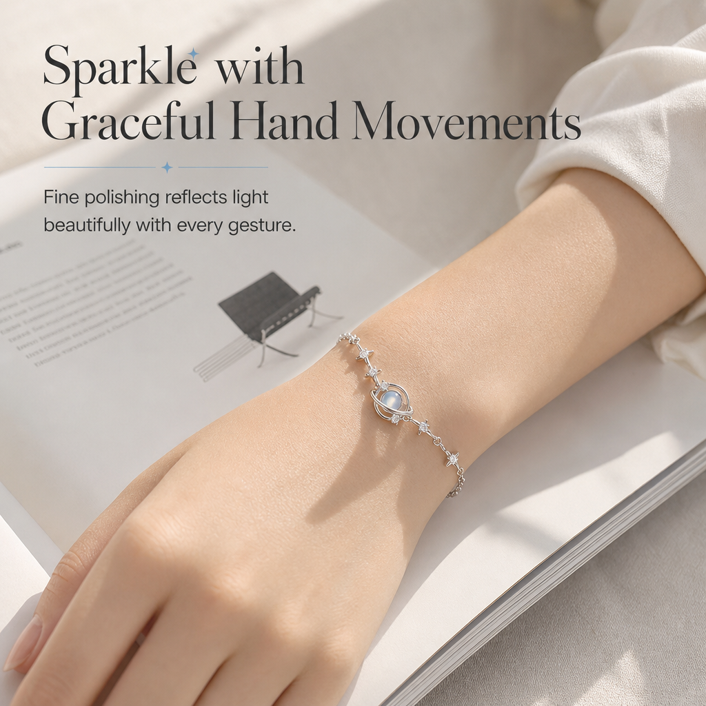 🌙 50 % Rabatt! 🌌925 Sterling Silber Armband mit Planet-Design – Eleganter Schmuck für Damen
