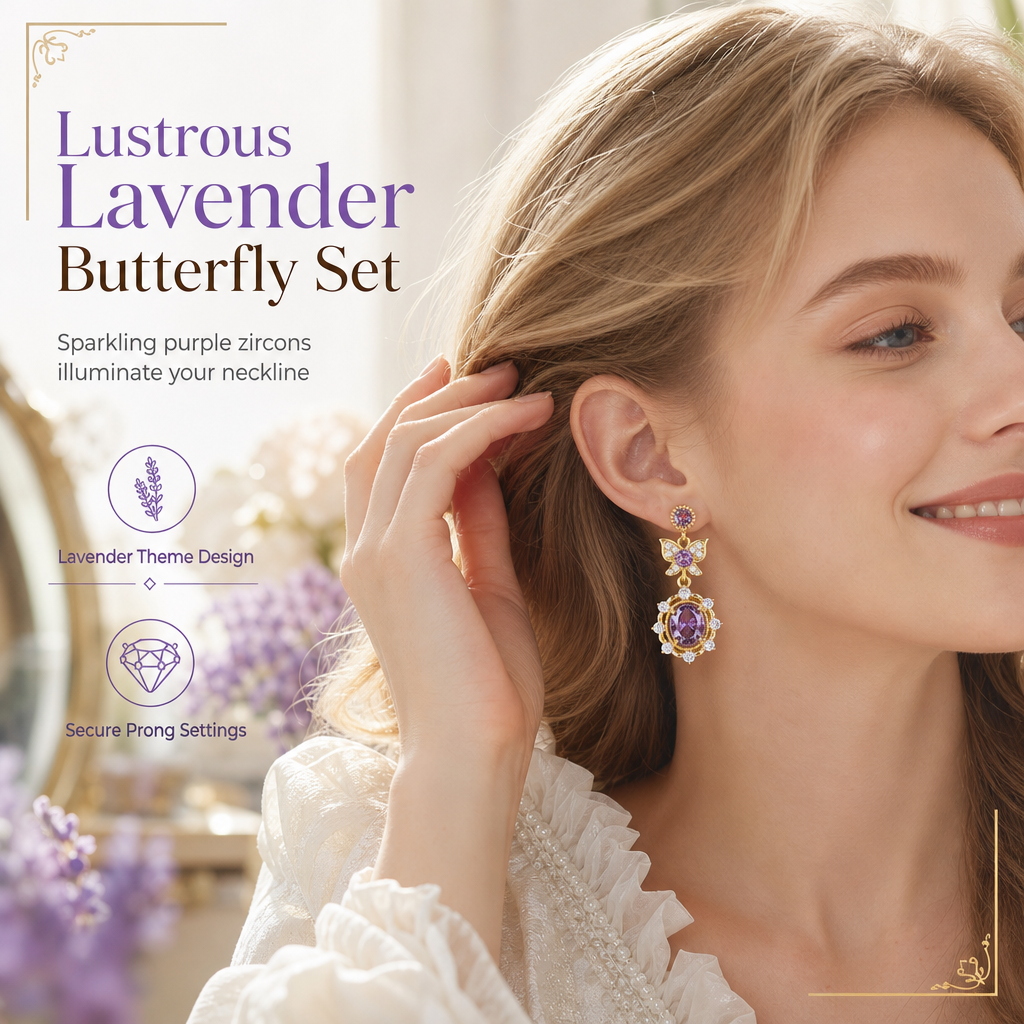 ✨ 50 % Rabatt! 🦋 Ein Hauch von Eleganz – Funkelndes Schmetterling-Schmuckset mit violetten Zirkonia