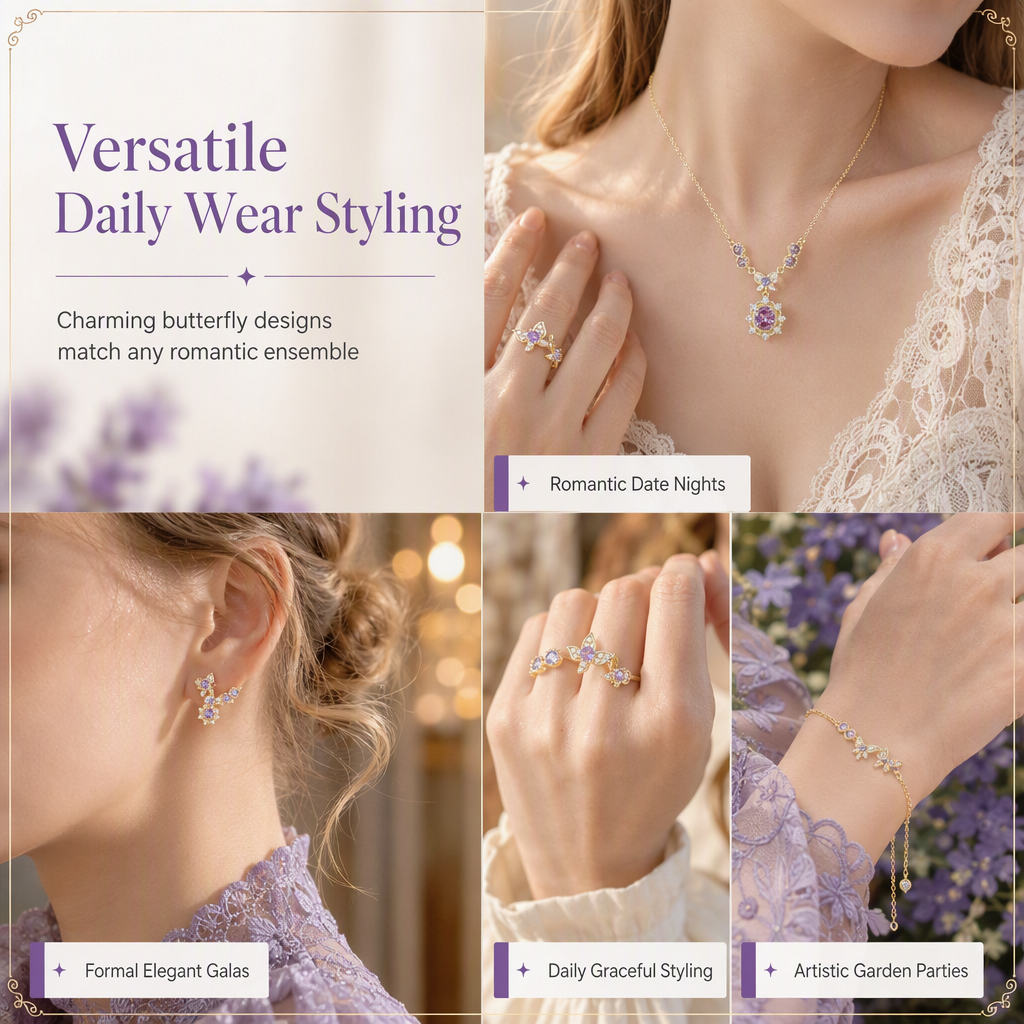 ✨ 50 % Rabatt! 🦋 Ein Hauch von Eleganz – Funkelndes Schmetterling-Schmuckset mit violetten Zirkonia