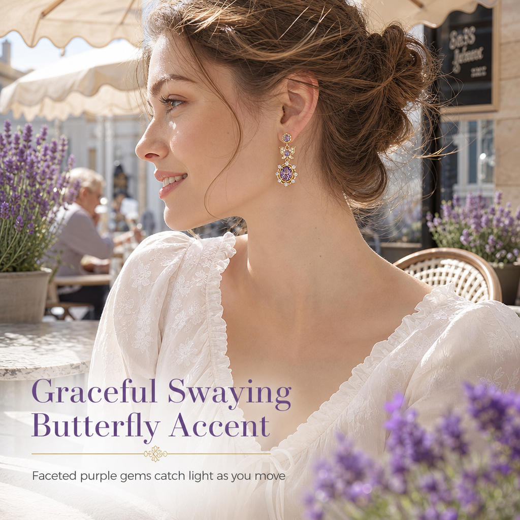 ✨ 50 % Rabatt! 🦋 Ein Hauch von Eleganz – Funkelndes Schmetterling-Schmuckset mit violetten Zirkonia