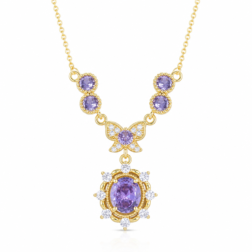 ✨ 50 % Rabatt! 🦋 Ein Hauch von Eleganz – Funkelndes Schmetterling-Schmuckset mit violetten Zirkonia