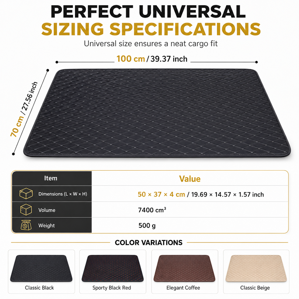 ⏰ NUR FÜR KURZE ZEIT: 50% RABATT🚗 Universal Kofferraummatte aus PVC-Leder 100x70 cm – leicht zu reinigen, für Limousinen & SUVs