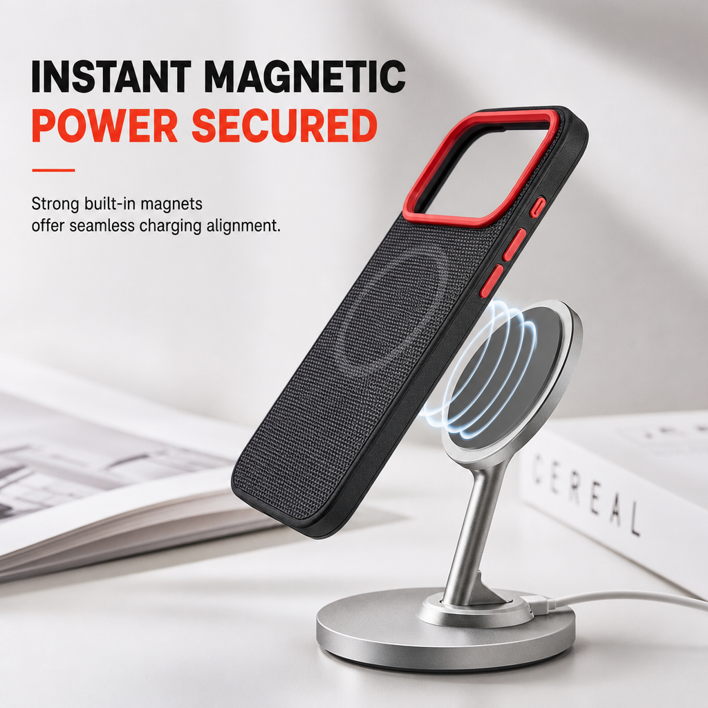 ✨ 50% RABATT! 📱 Magnetische gewebte Handyhülle mit Goldrand – rutschfest, stoßfest & kabelloses Laden