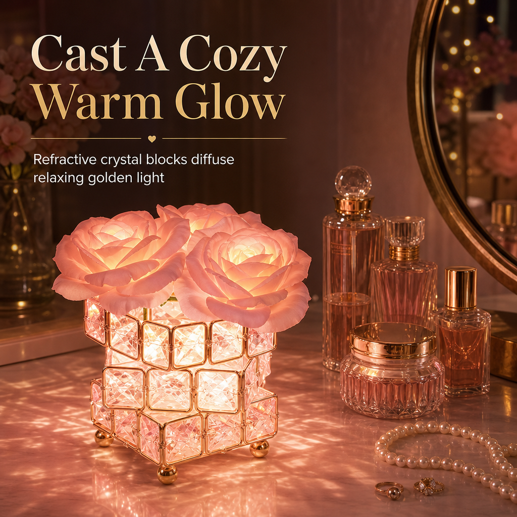 🌹 50% RABATT! ✨Rosen-Zauberwürfel Nachttischlampe – USB-betrieben, stimmungsvolles Licht für Schlafzimmer & Wohnzimmer