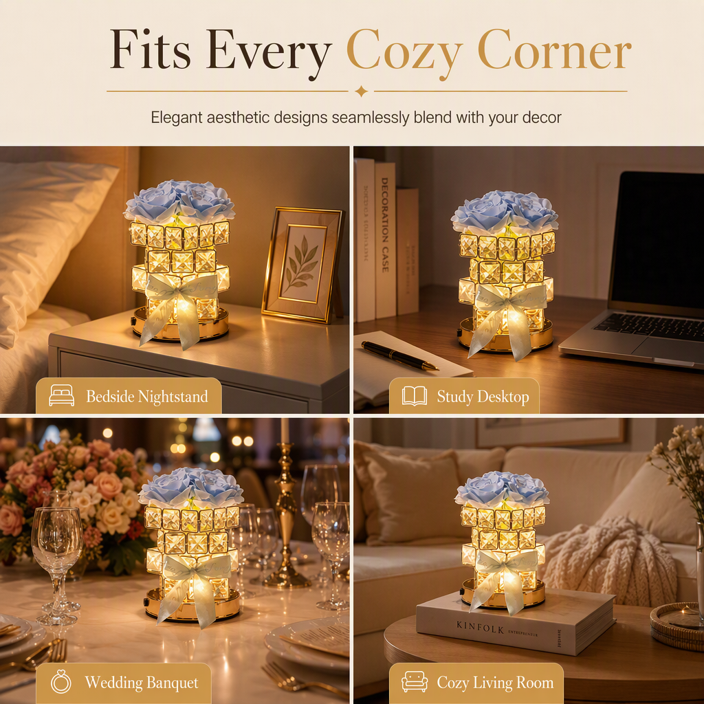 🌹 50% RABATT! ✨Rosen-Zauberwürfel Nachttischlampe – USB-betrieben, stimmungsvolles Licht für Schlafzimmer & Wohnzimmer