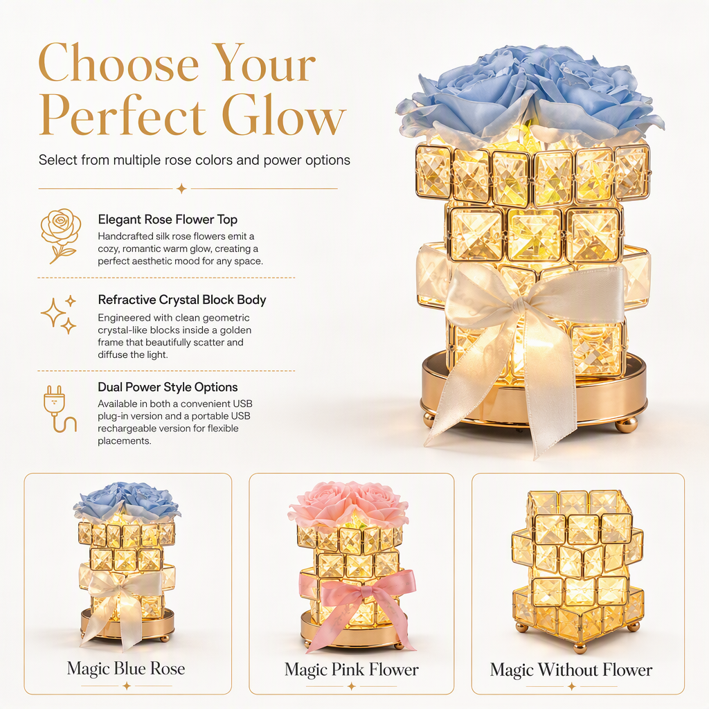 🌹 50% RABATT! ✨Rosen-Zauberwürfel Nachttischlampe – USB-betrieben, stimmungsvolles Licht für Schlafzimmer & Wohnzimmer