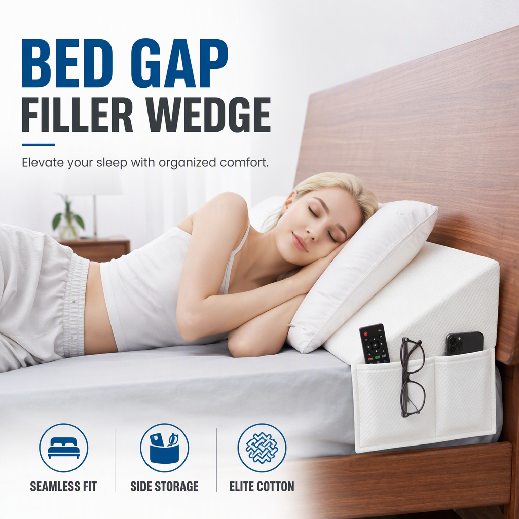 🛏️ Dreieckiges Keilkissen fürs Bett mit Tasche – schließt die Bettlücke & bietet Rückenstütze aus Schaumstoff