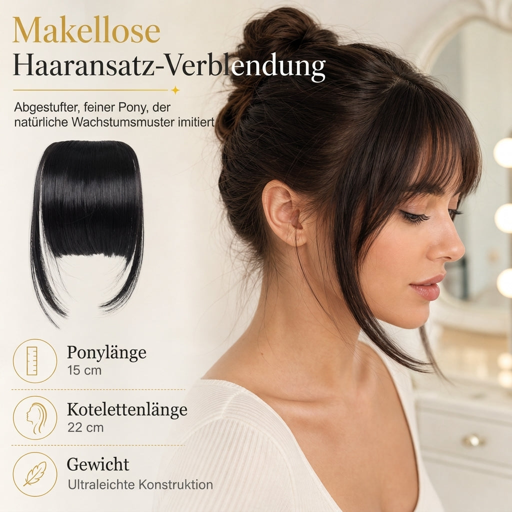 💇‍♀️ Künstliche Air-Bangs mit Seitenpartien & Haarspange – synthetische Frontpartie für Damen, natürlich & vielseitig