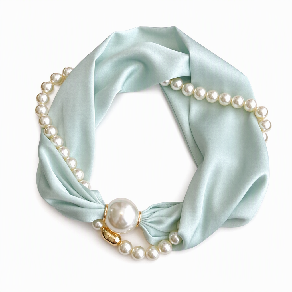 ⏰ NUR FÜR KURZE ZEIT: 50% RABATT!💎 Schmaler Seidenschal mit Perlenkette für Damen