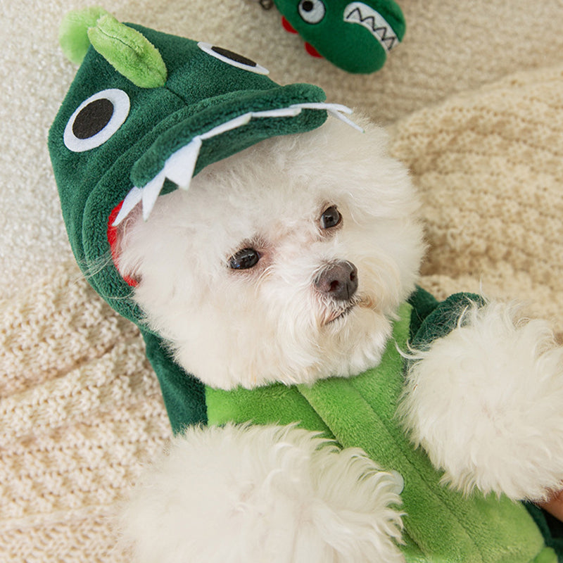 Warme Dino-Overall für Hunde & Katzen – Plüsch, weich, mit Kapuze 🦖