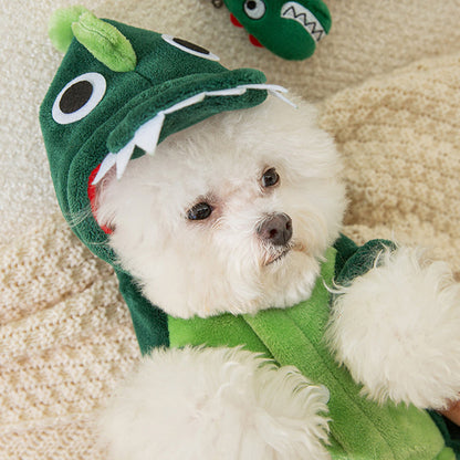 Warme Dino-Overall für Hunde & Katzen – Plüsch, weich, mit Kapuze 🦖