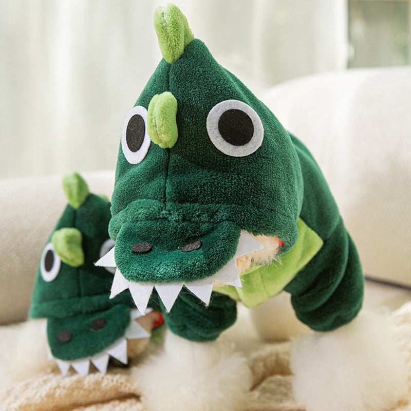 Warme Dino-Overall für Hunde & Katzen – Plüsch, weich, mit Kapuze 🦖
