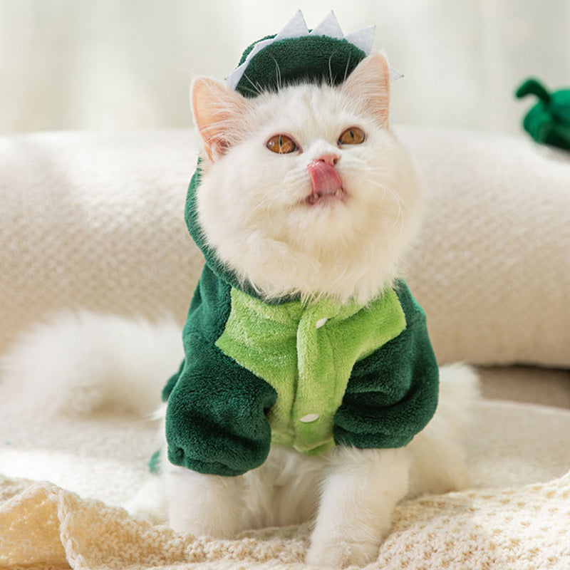Warme Dino-Overall für Hunde & Katzen – Plüsch, weich, mit Kapuze 🦖