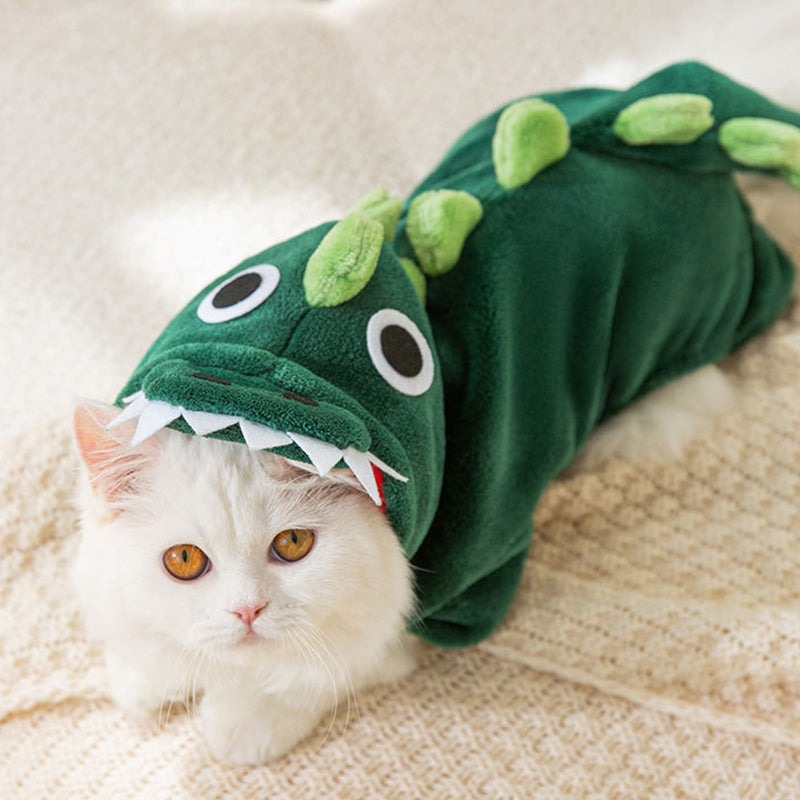 Warme Dino-Overall für Hunde & Katzen – Plüsch, weich, mit Kapuze 🦖