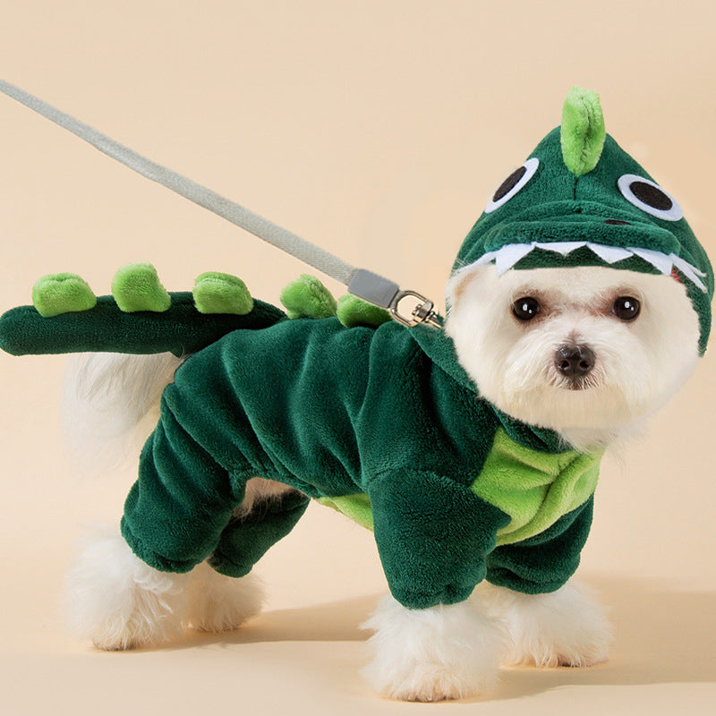 Warme Dino-Overall für Hunde & Katzen – Plüsch, weich, mit Kapuze 🦖