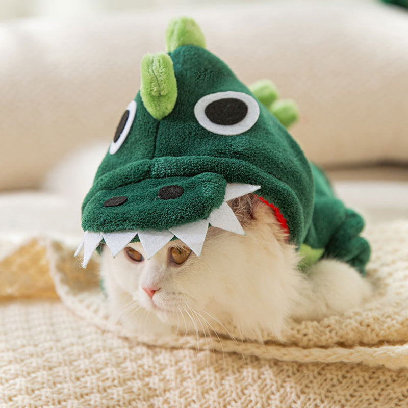 Warme Dino-Overall für Hunde & Katzen – Plüsch, weich, mit Kapuze 🦖