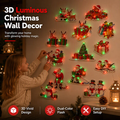 🎅 LED-Weihnachtsdeko 12er-Set – beleuchtete Figuren für Wand und Kühlschrank⭐