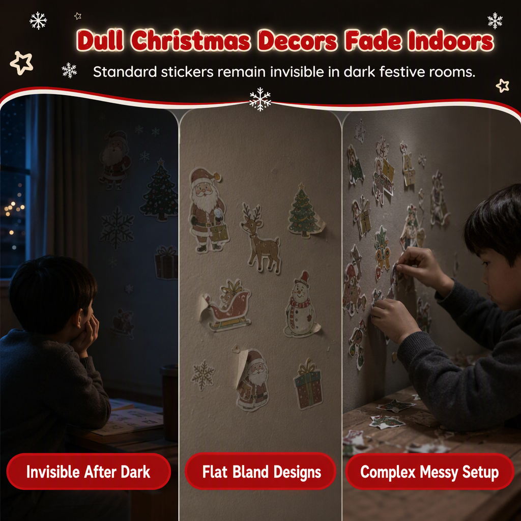 🎅 LED-Weihnachtsdeko 12er-Set – beleuchtete Figuren für Wand und Kühlschrank⭐