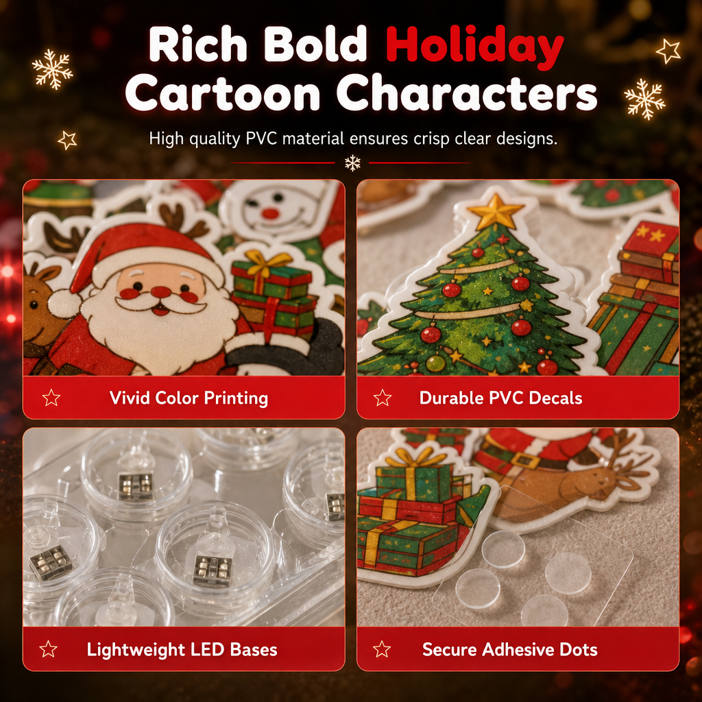 🎅 LED-Weihnachtsdeko 12er-Set – beleuchtete Figuren für Wand und Kühlschrank⭐