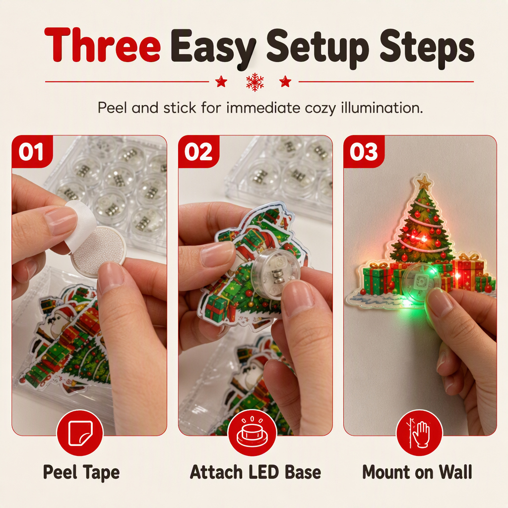 🎅 LED-Weihnachtsdeko 12er-Set – beleuchtete Figuren für Wand und Kühlschrank⭐