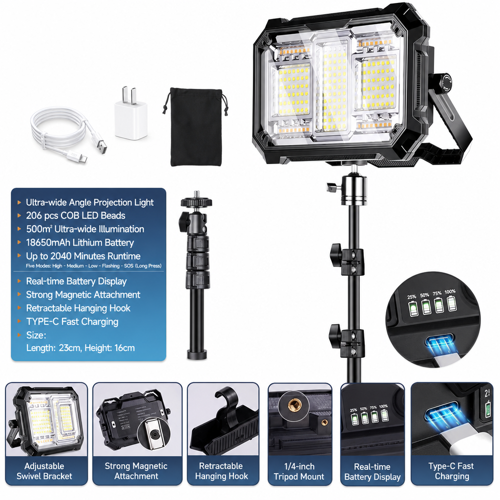 🏕️ Wiederaufladbare LED-Campingleuchte mit Solarpanel – 3 Helligkeitsstufen, wetterfest, für Zelten, Garten, Werkstatt und Stromausfall