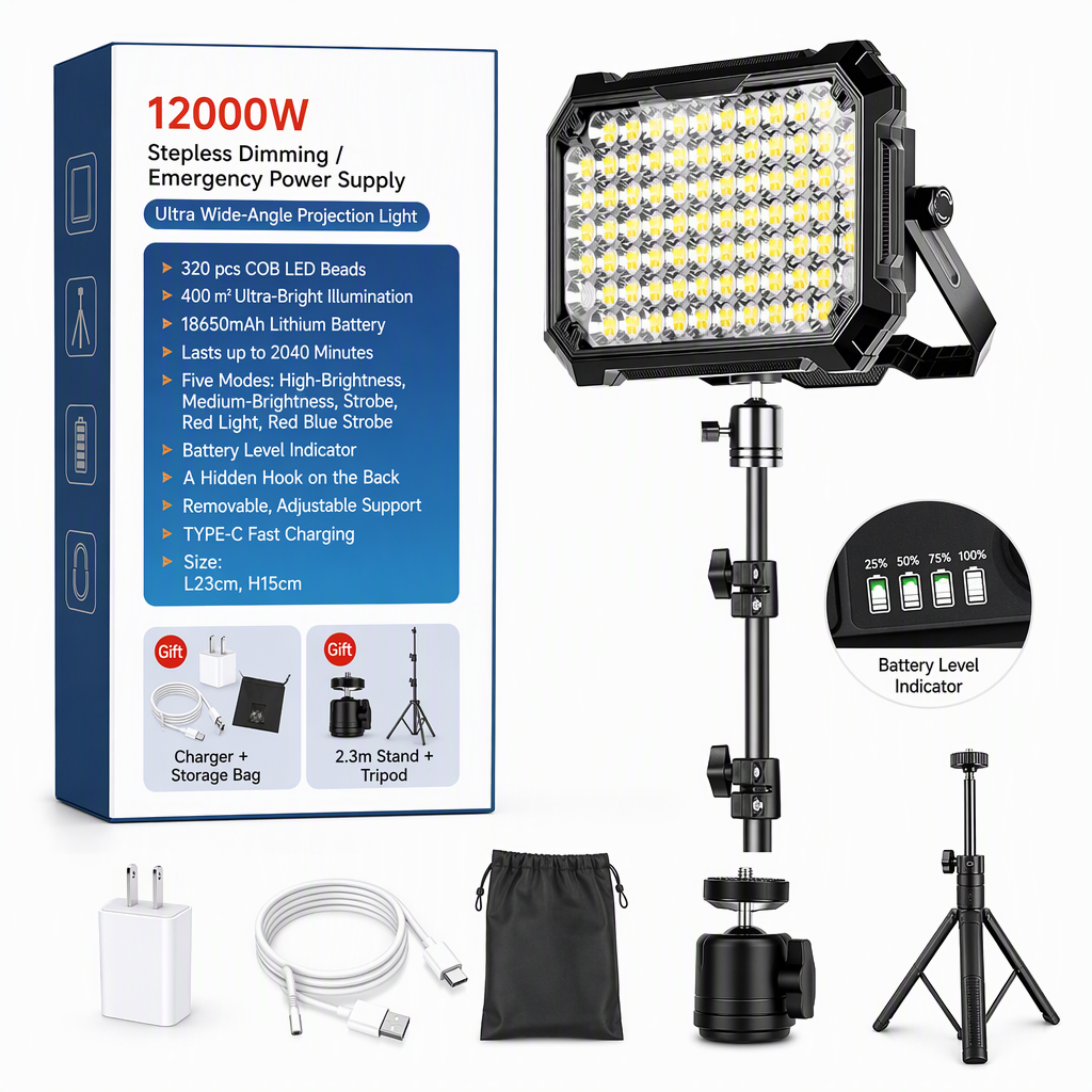 🏕️ Wiederaufladbare LED-Campingleuchte mit Solarpanel – 3 Helligkeitsstufen, wetterfest, für Zelten, Garten, Werkstatt und Stromausfall