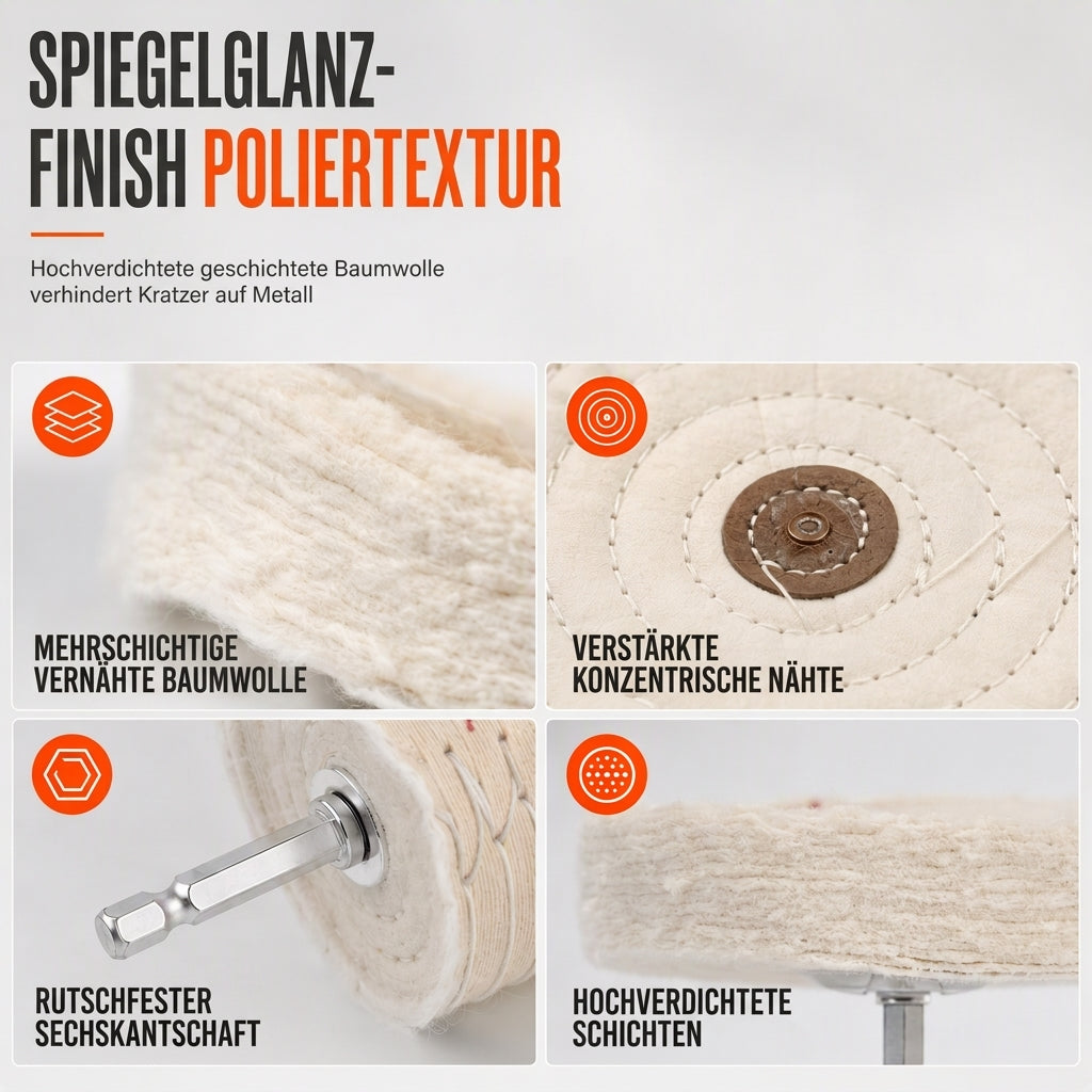 📢📢50% RABATT !!⏰Weißes Baumwollflanell-Polierrad für spiegelnde Politur von Schmuck