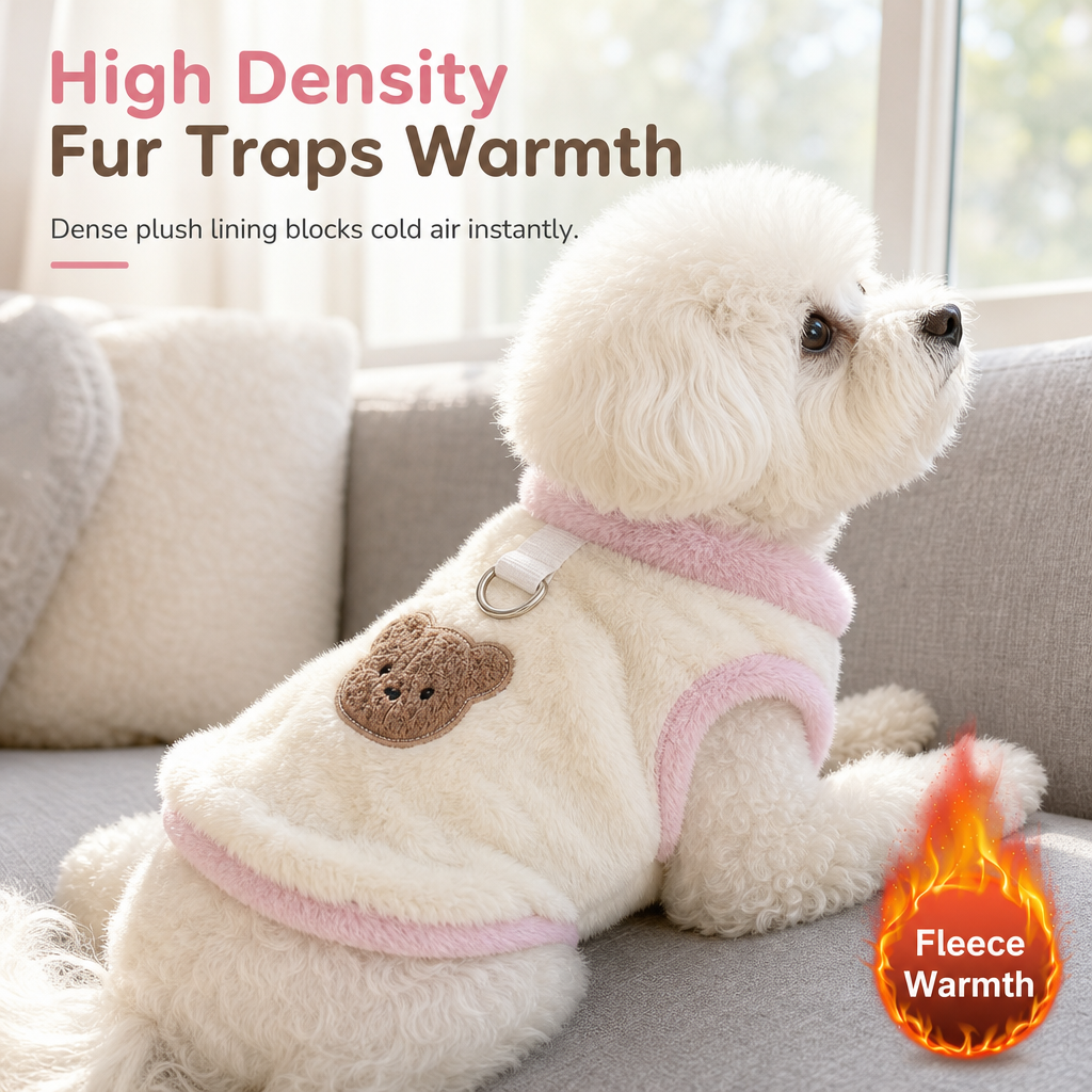 📢📢 50% RABATT🐶 Gemütliche Winter-West für Haustiere – Weiches Plüsch mit niedlicher Bärenstickerei