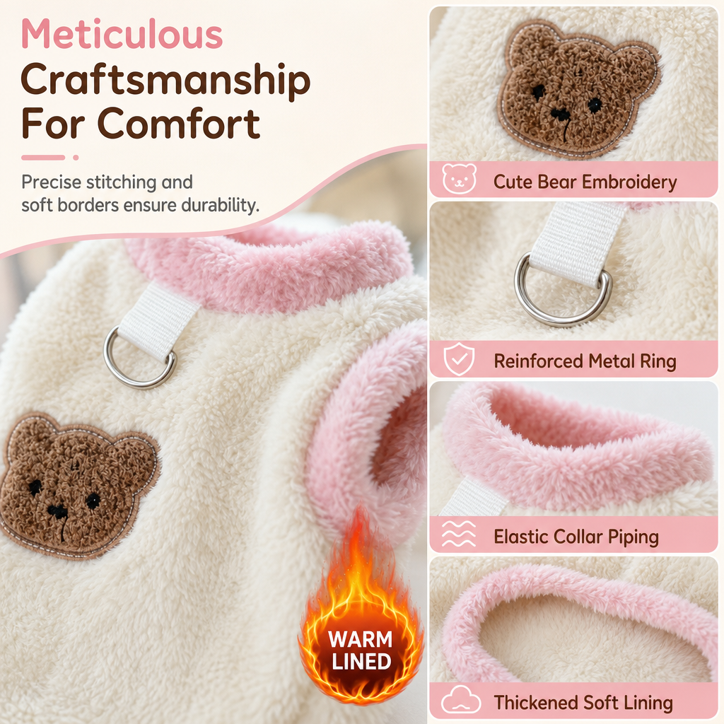 📢📢 50% RABATT🐶 Gemütliche Winter-West für Haustiere – Weiches Plüsch mit niedlicher Bärenstickerei