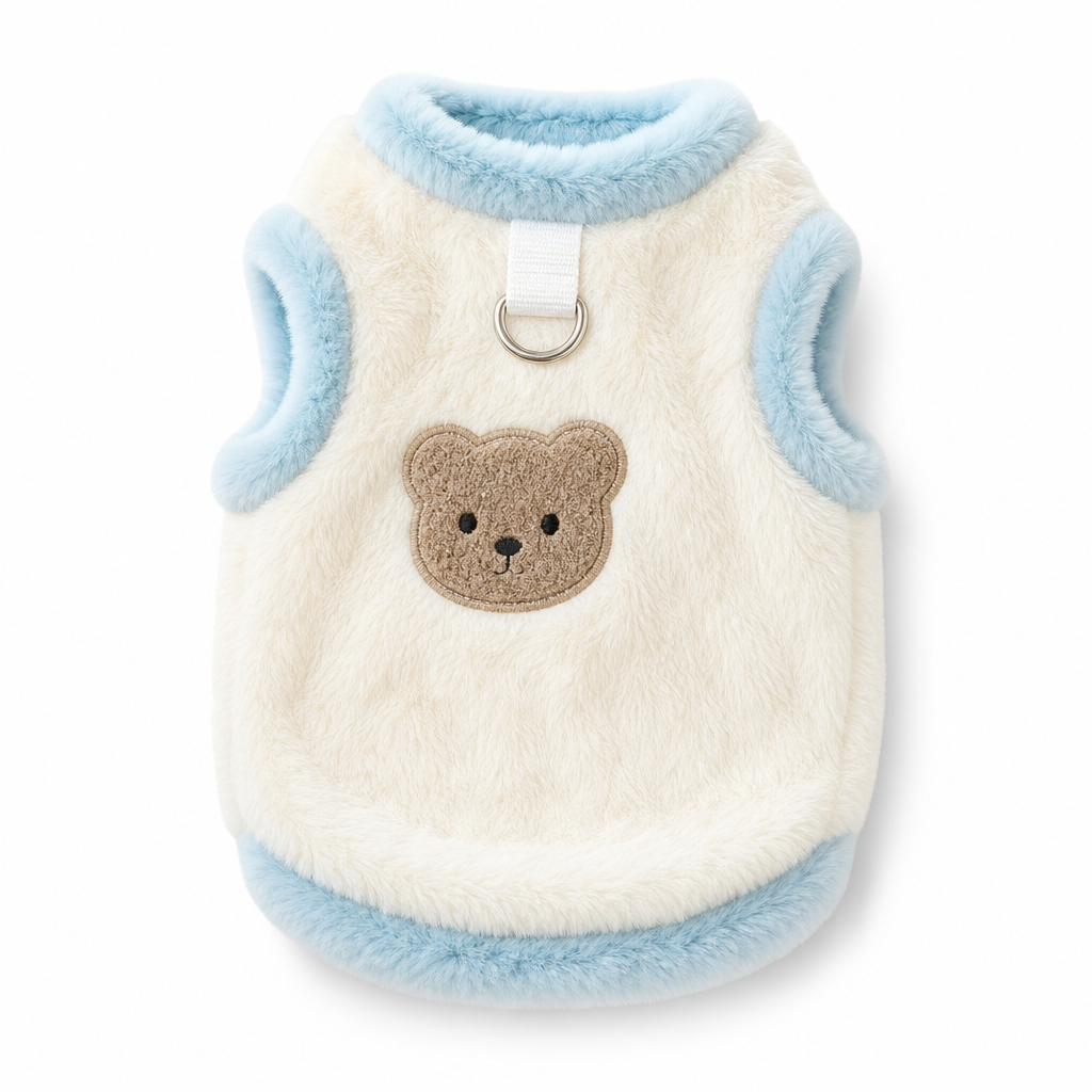 📢📢 50% RABATT🐶 Gemütliche Winter-West für Haustiere – Weiches Plüsch mit niedlicher Bärenstickerei