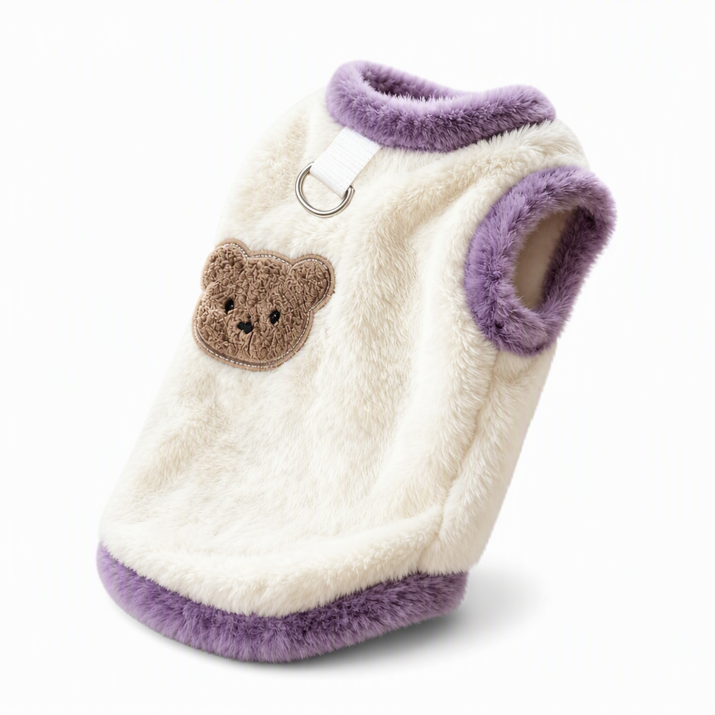 📢📢 50% RABATT🐶 Gemütliche Winter-West für Haustiere – Weiches Plüsch mit niedlicher Bärenstickerei