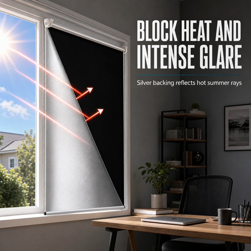 Total Blackout Roller Shades with UV Protection and Seamless Edges 130cm Height Black Window Blinds