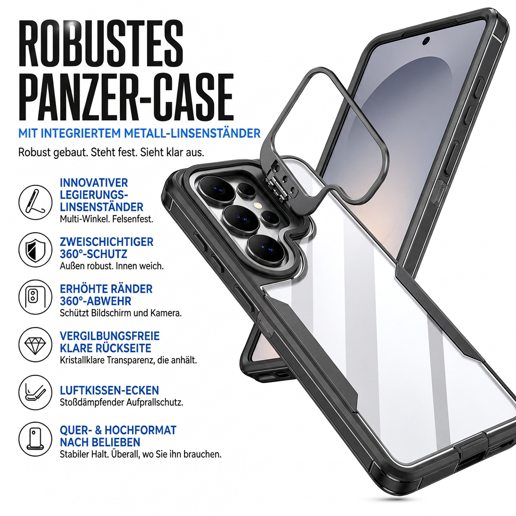 🔥50% RABATT! 📱 Stoßfeste Handyhülle mit Metall-Kamera-Ständer – universell für Samsung & viele weitere Modelle