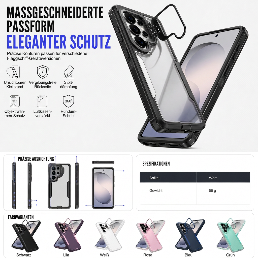 🔥50% RABATT! 📱 Stoßfeste Handyhülle mit Metall-Kamera-Ständer – universell für Samsung & viele weitere Modelle