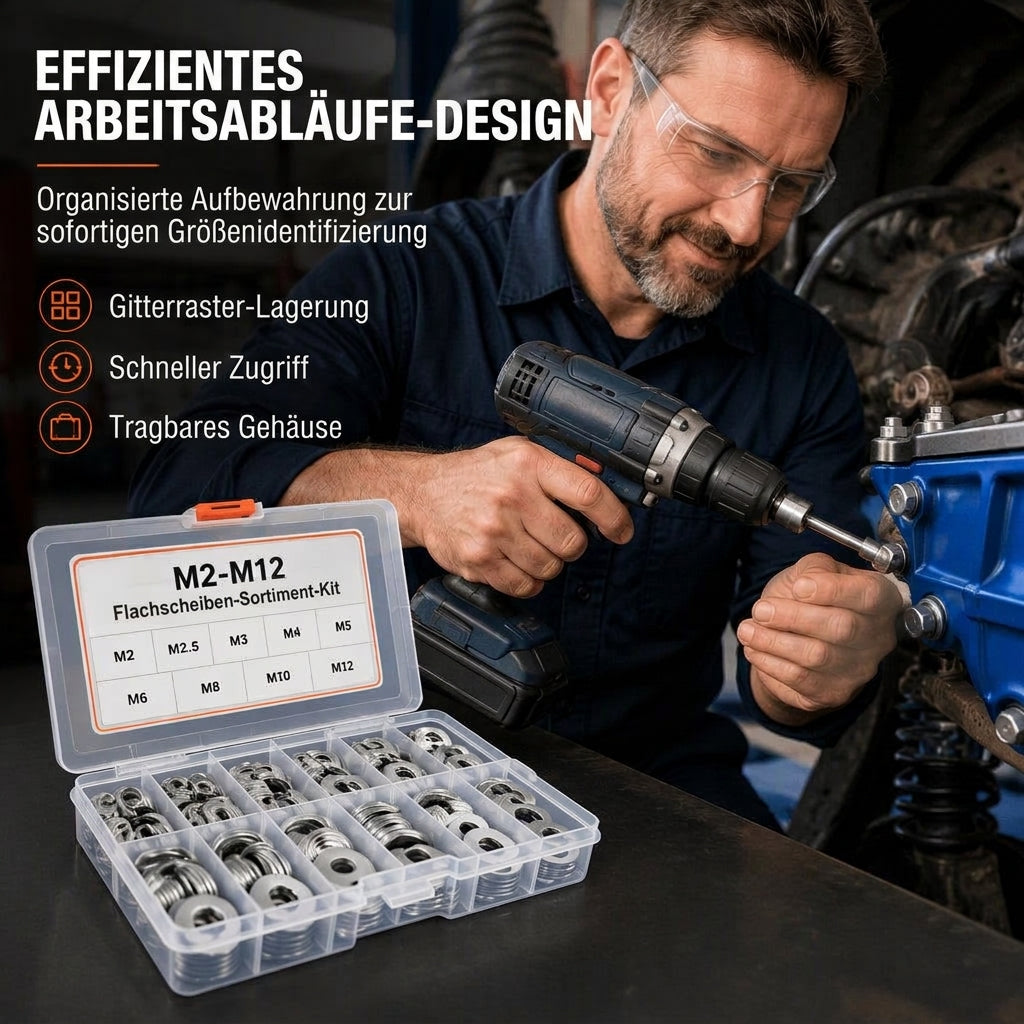 🔩 Edelstahl-Unterlegscheiben Sortiment M2-M12 – 180 Teile, 9 Größen, inkl. Aufbewahrungsbox