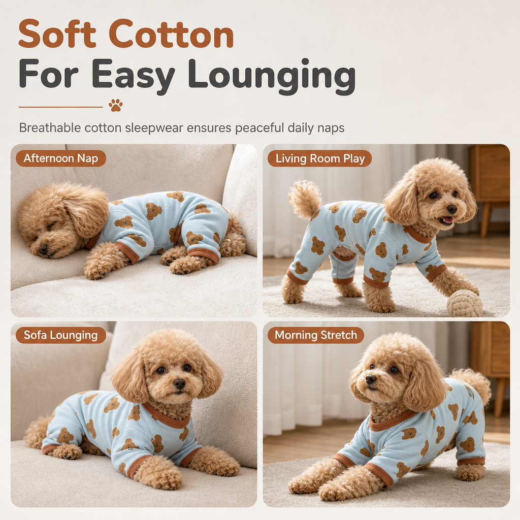 🐶 Süßer 4-Bein-Pyjama für kleine Hunde – Herbst-Loungewear, haarfrei & bequem für Bichon, Spitz, Yorkshire & Dackel