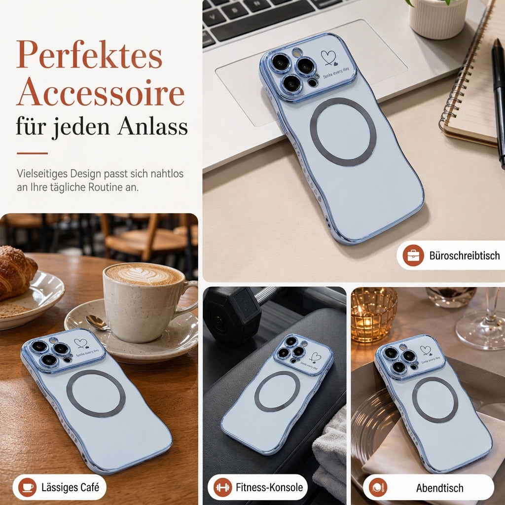 📢50% RABATT! 📱 Galvanisierte iPhone-Hülle mit Herz-Seitenrahmen & großem Kamerafenster – magnetisch & Wellenmuster