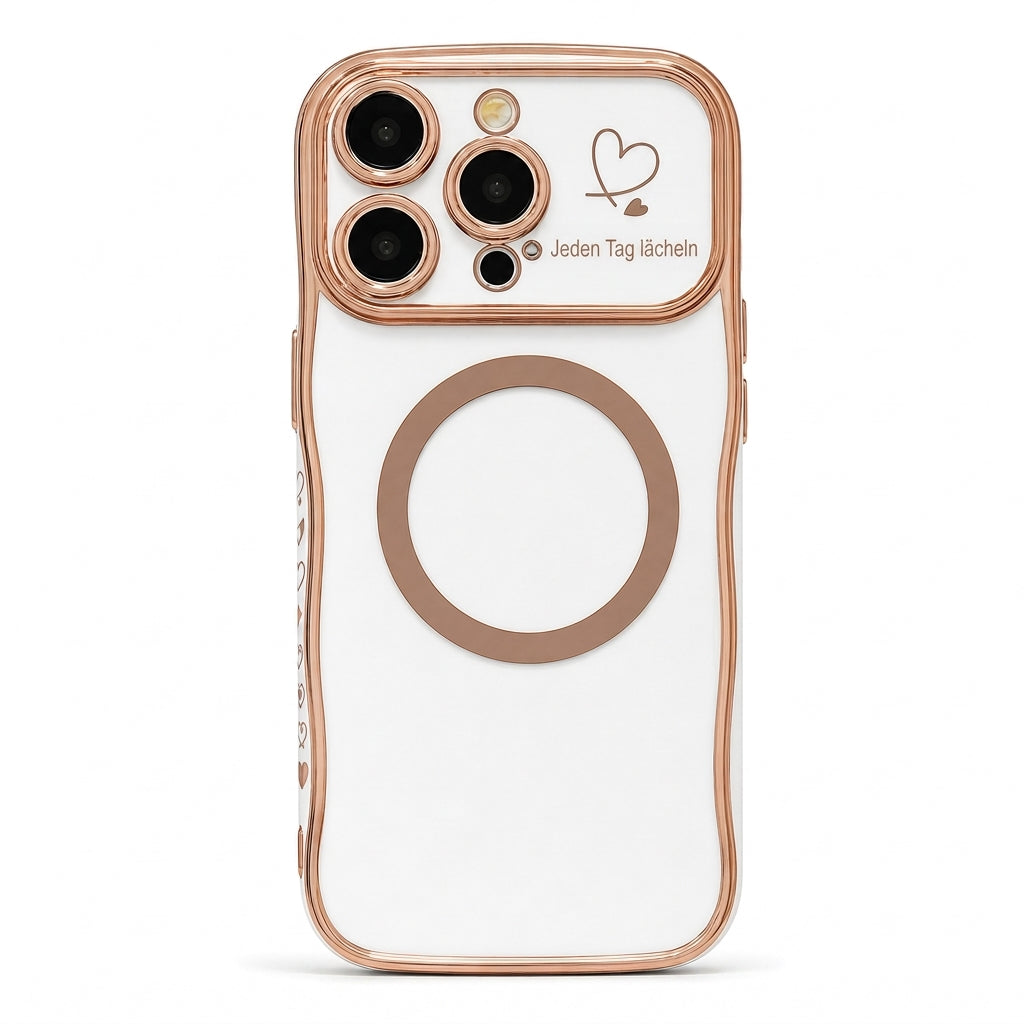 📢50% RABATT! 📱 Galvanisierte iPhone-Hülle mit Herz-Seitenrahmen & großem Kamerafenster – magnetisch & Wellenmuster