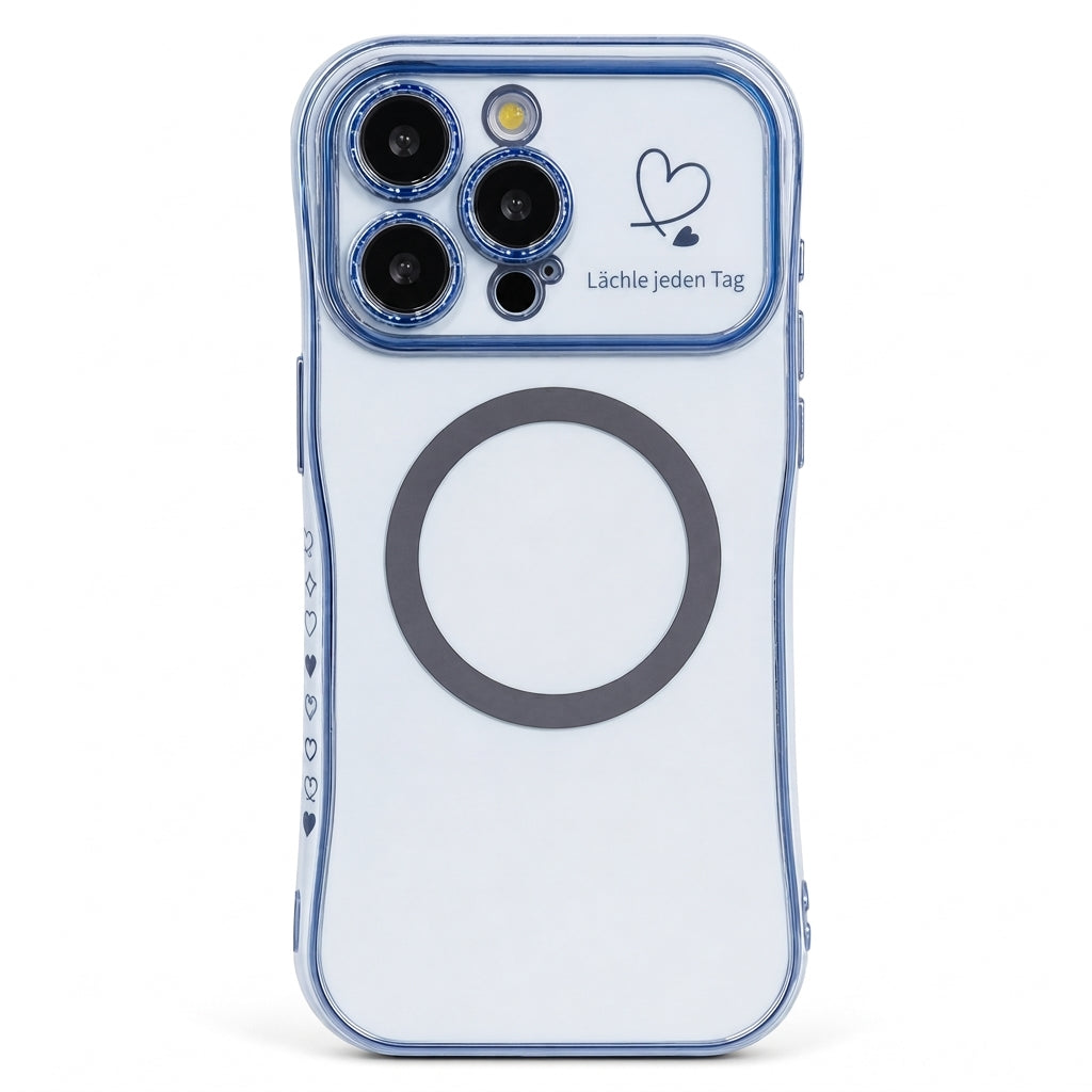 📢50% RABATT! 📱 Galvanisierte iPhone-Hülle mit Herz-Seitenrahmen & großem Kamerafenster – magnetisch & Wellenmuster