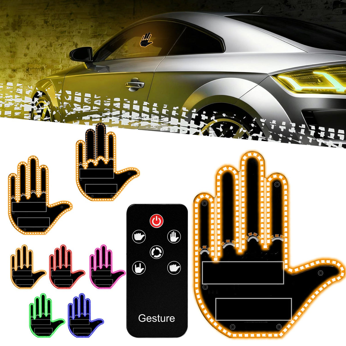 Interactive LED Car Gesture Light with Remote Control Finger Palm Warning Light for Vehicle Rear Window